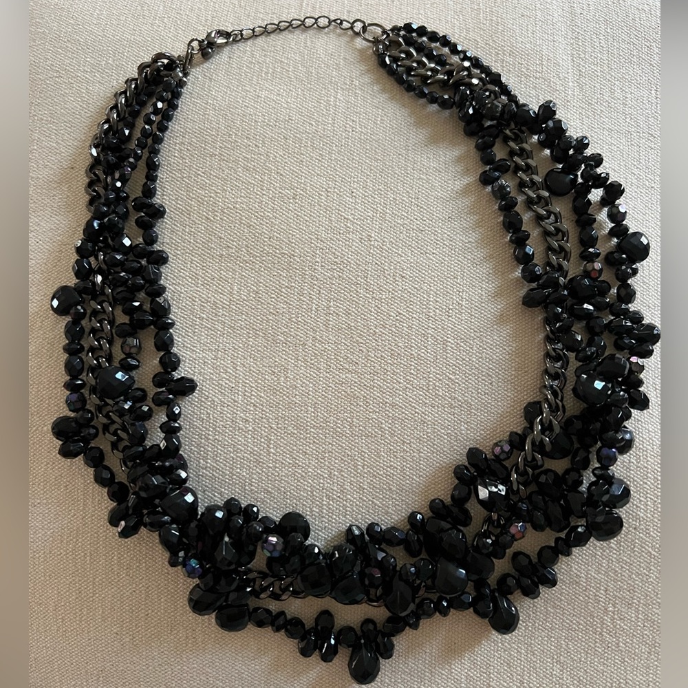 Black crystal necklace with four strands